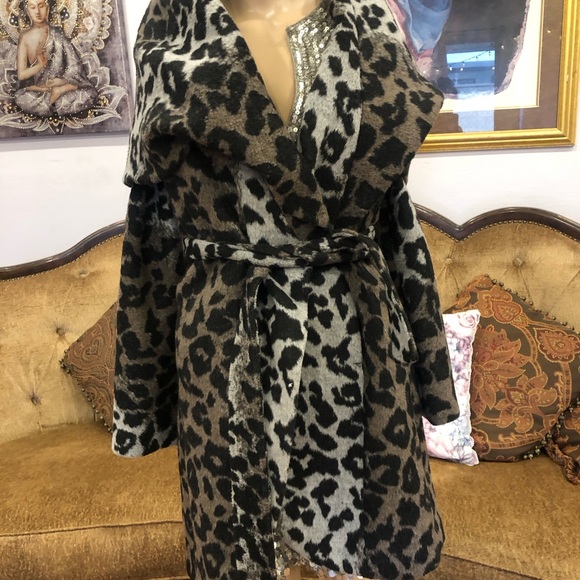 Tahari Marla Leopard wool wrap coat XS - Picture 3 of 15